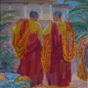"Monastic Celebration"  8,½" x 6,½" (22 x 16 cm) Oil on canvas 2014